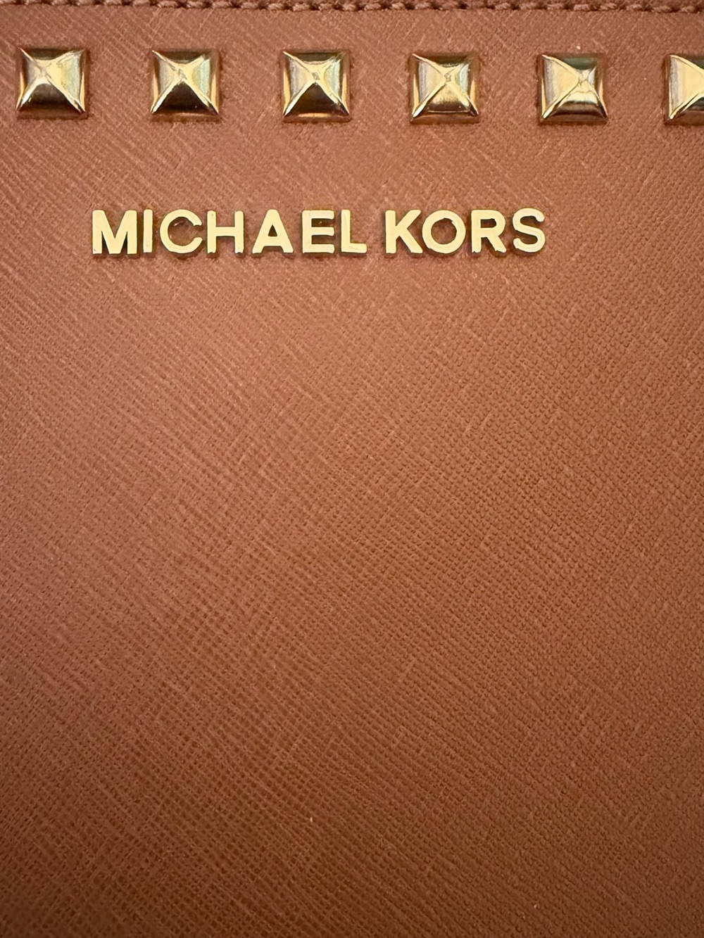 Michael Kors Brown Leather Studded Carry Pouch/ Clutch with Gold Hardware Studs - Picture 5 of 6